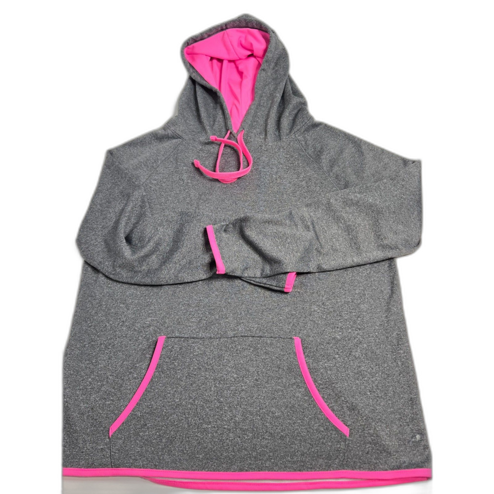 Pro Player Heather Gray Hoodie | Women's Size M | Pink Trim Pullover Sweatshirt